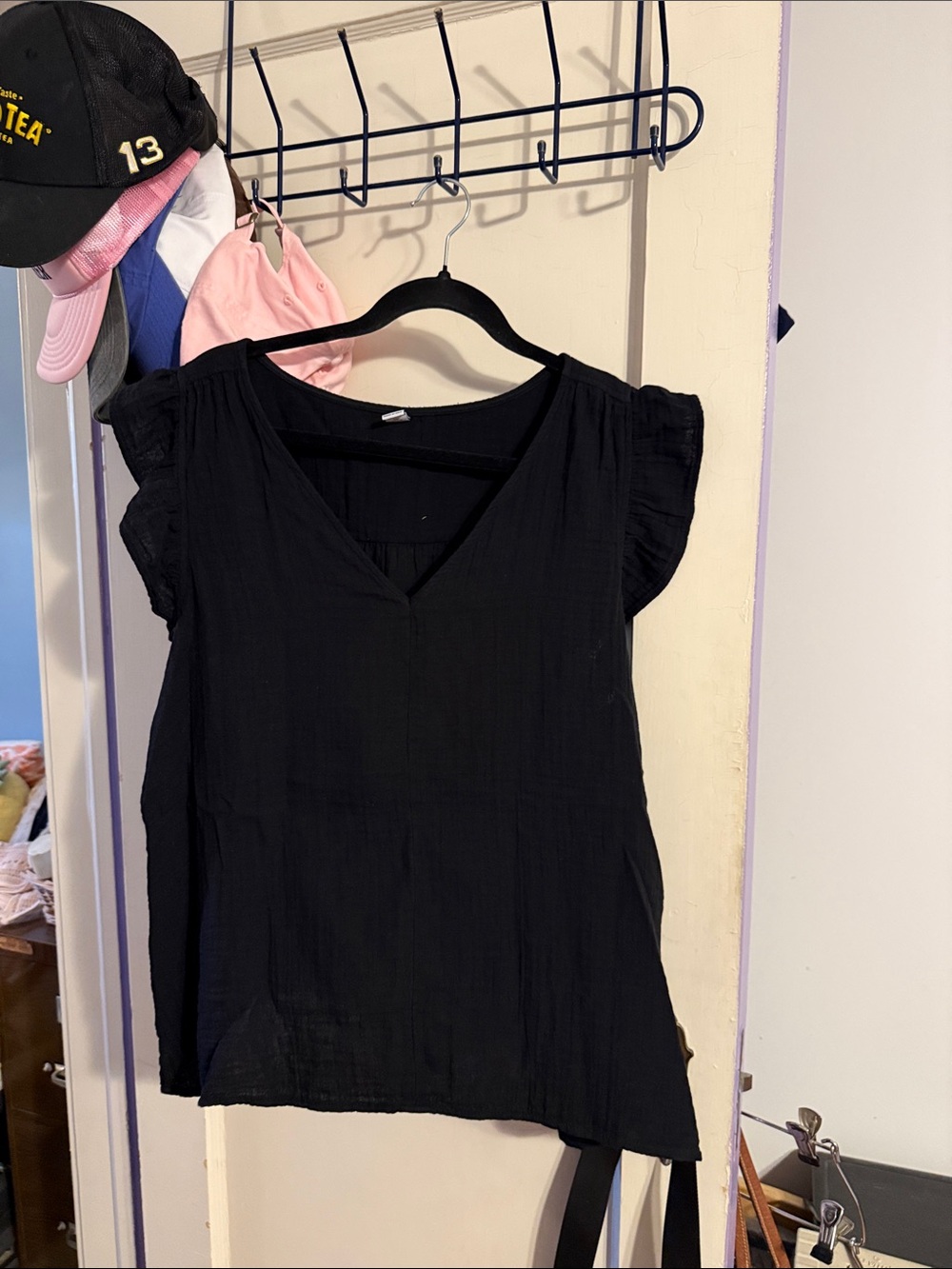 Old Navy Black V-Neck Ruffle Sleeve Top